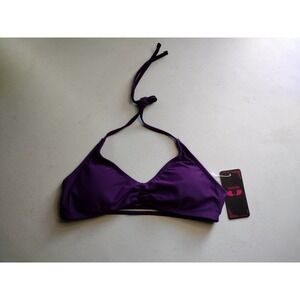 Shekini Purple Halter Bikini Top Ruched Strappy Back Swim Top Small NWT